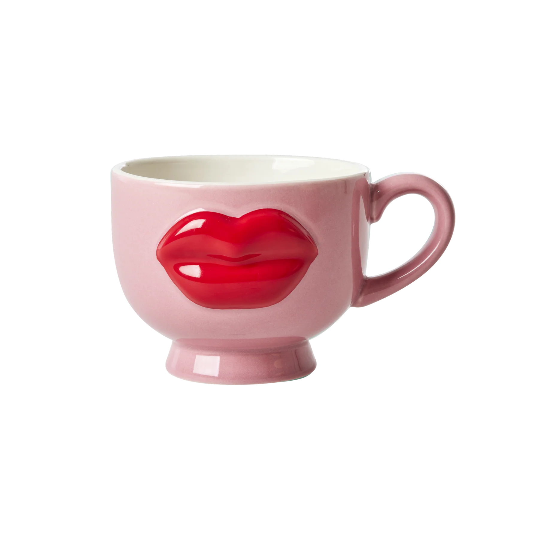Rosa keramikkkopp med store røde lepper – fargerik designkopp perfekt som gave eller til kaffe og te