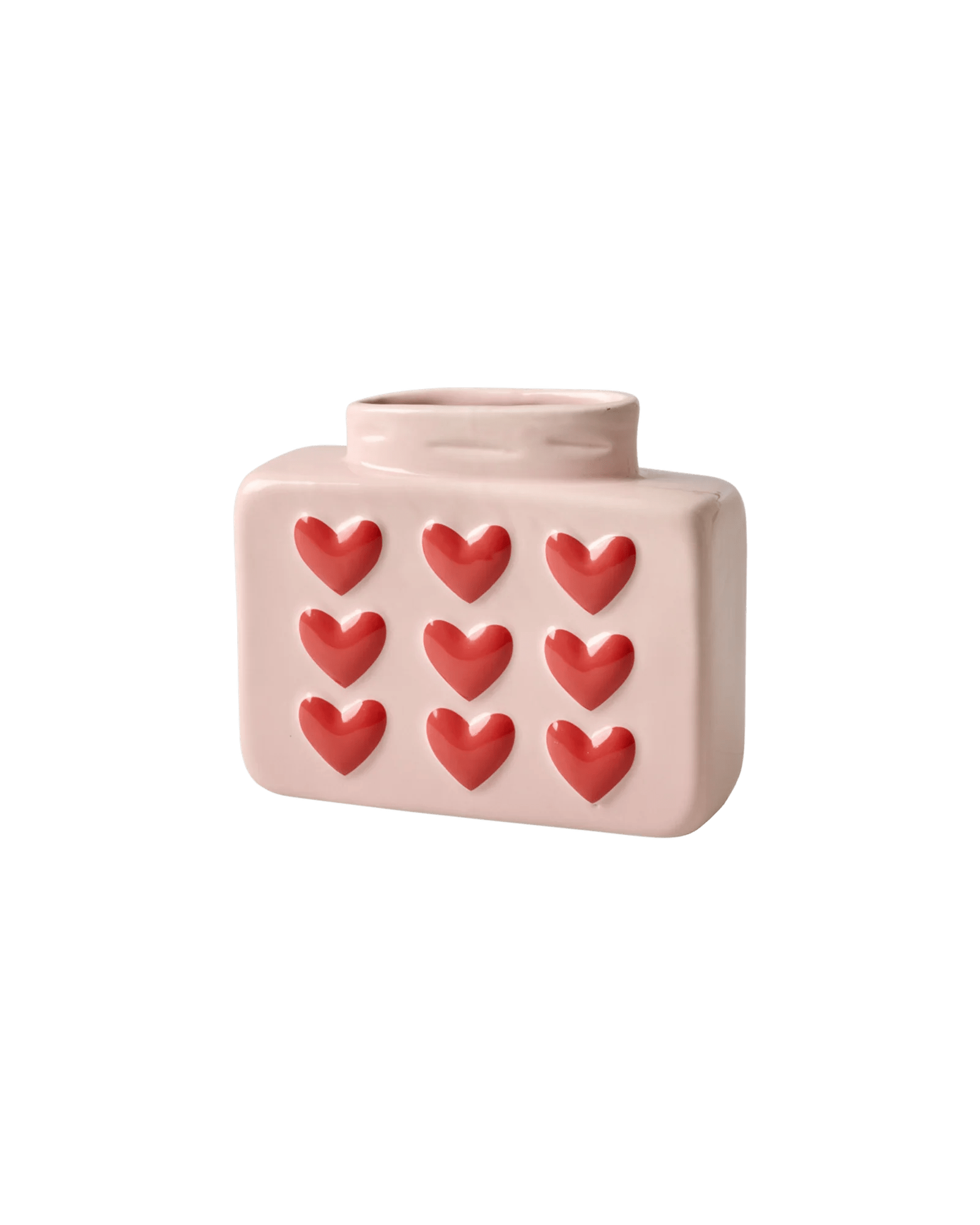 Liten rosa keramikkvase med røde hjerter – dopamin decor med sjarm, en del av kategorien Vase - At Home Interiør