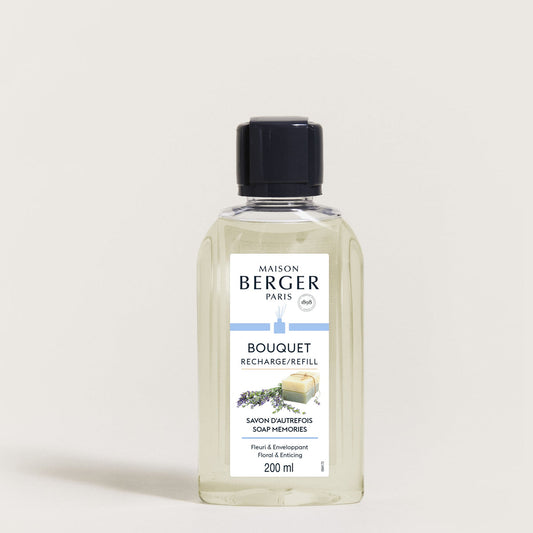 Maison Berger Savon d’Autrefois – refill til duftpinner 200 ml – refillflaske med sort kork, sett forfra