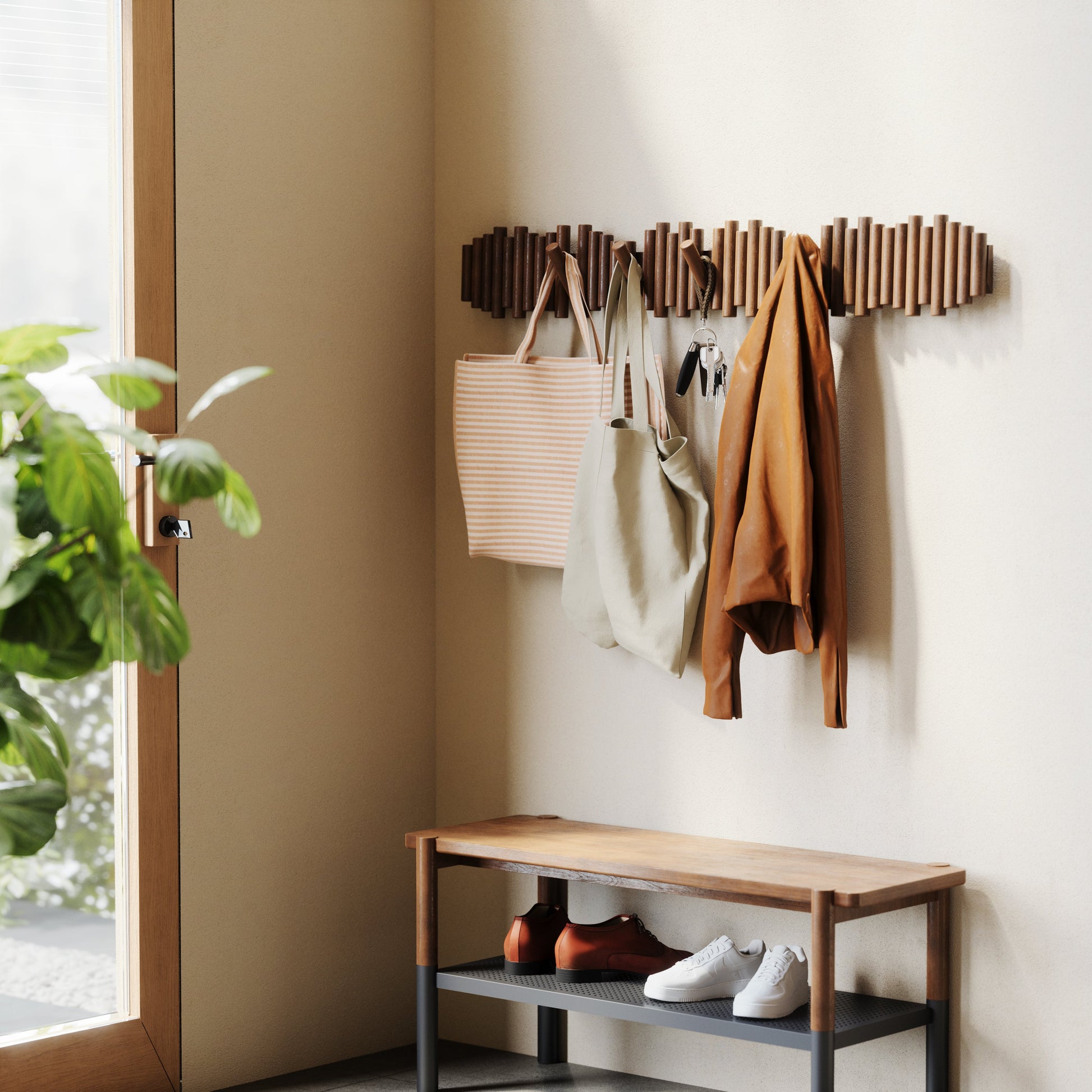 Picket knaggrekke walnut– funksjonelt design som også er veggkunst, en del av kategorien - At Home Interiør