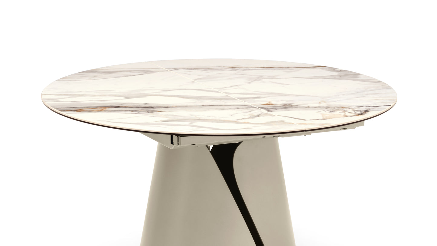 Tango bord med P46M pearl beige base og P31C Calacatta Paonazzo topp